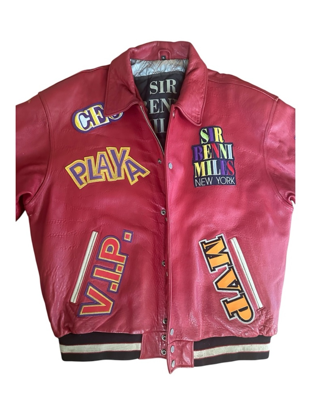 Sir Benni Miles Red Leather Patch Jacket XL MVP VIP Hustla Vintage Streetwear - Picture 6 of 15